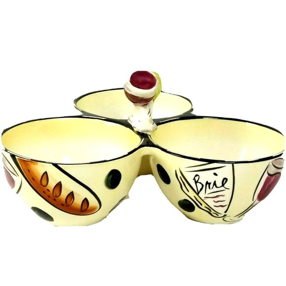 Clay Art Wine Cheese Condiment Dip Dish Server Ceramic Appetizer Entertaining Ho - Picture 3 of 9